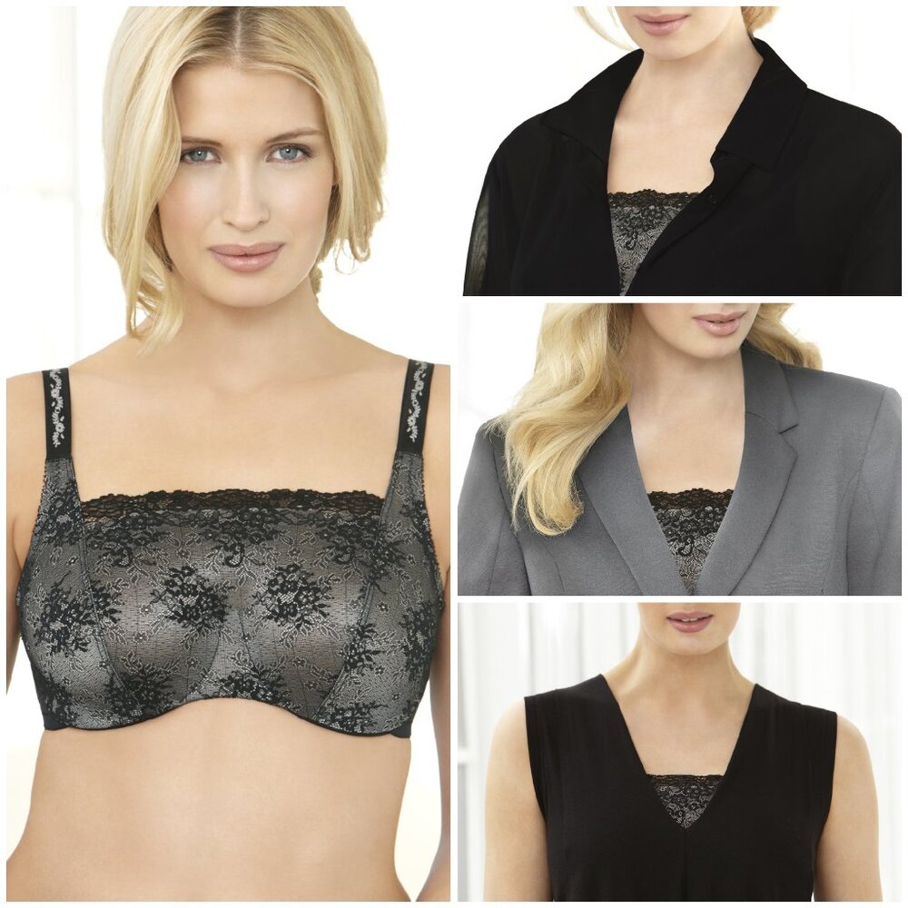 Set of 3! 44C Glamorise WONDERWIRE Bra (CAMISOLE / CAMI) Stretch-Lace Black NEW